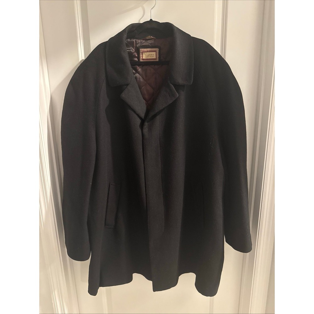 Cianni Cellini Men's Black Wool Coat Size 52R Designed In Italy EUC